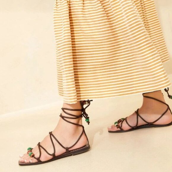 Loeffler Randall Shoes - LOEFFLER RANDALL Colleen Ankle Tie Sandals Size 8.5 Brown Leather Beaded NEW